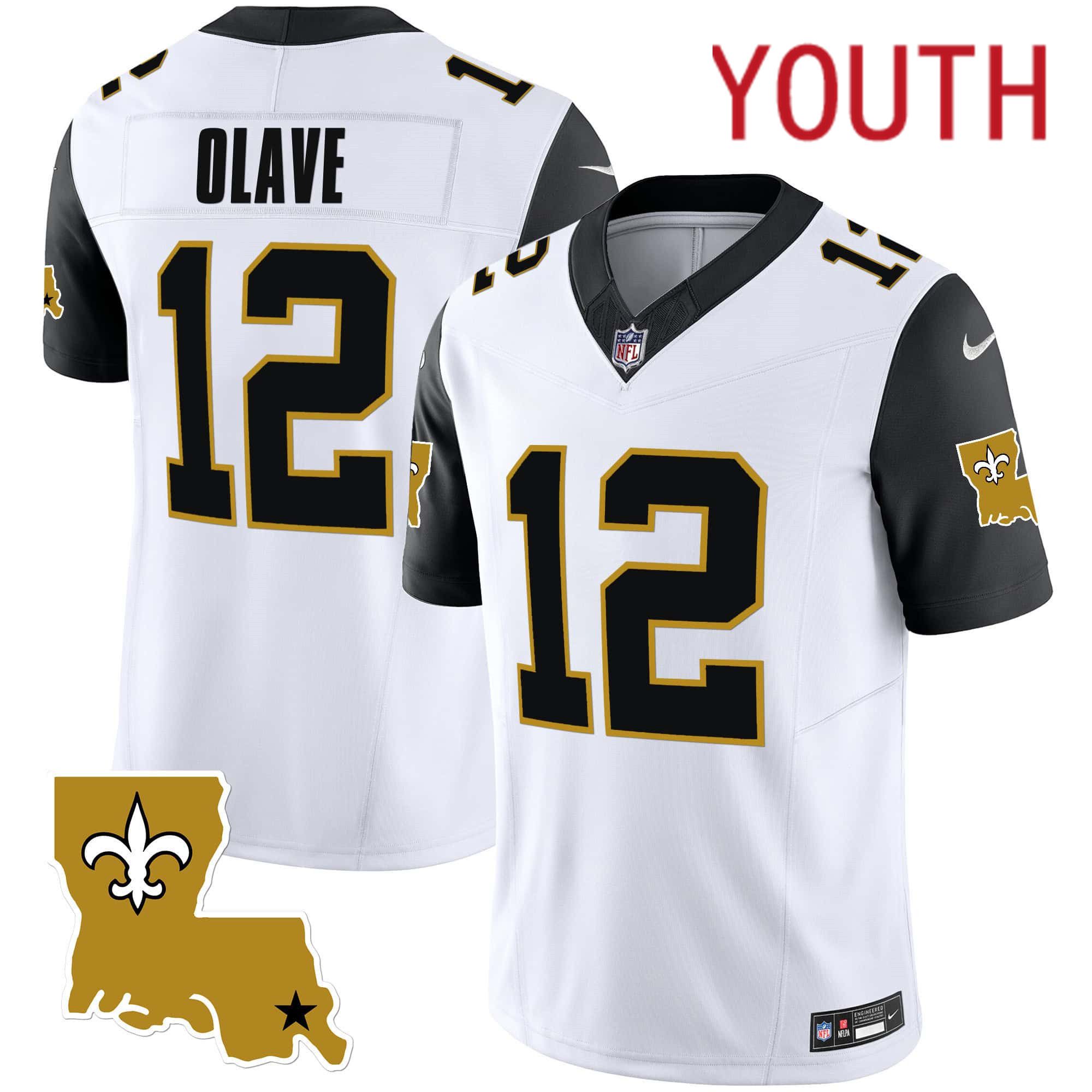 Youth New Orleans Saints 12 Olave White 2024 Nike 1987 Legacy Vapor Limited NFL Jersey style 2